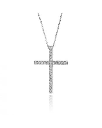 Σταυρός Βάπτισης με Αλυσίδα για Κορίτσι Λευκό Χρυσό Κ18 με Διαμάντια Μπριγιάν 032477