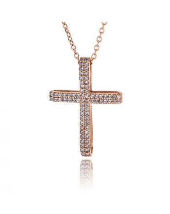 Σταυρός Βάπτισης με Αλυσίδα για Κορίτσι Ροζ Χρυσό Κ14 με Πέτρες Ζιργκόν 033014