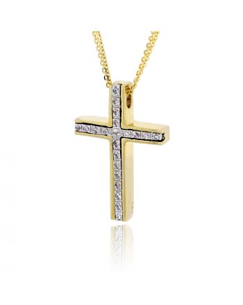 Σταυρός Βάπτισης Val΄Oro με Αλυσίδα για Κορίτσι Λευκό & Κίτρινο Χρυσό Κ14 033123
