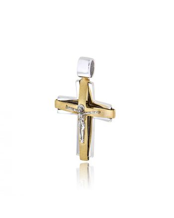 Σταυρός Βάπτισης Val΄Oro για Αγόρι Εσταυρωμένος Λευκό & Κίτρινο Χρυσό Κ14 033140