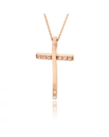 Σταυρός Βάπτισης Val΄Oro με Αλυσίδα για Κορίτσι από Ροζ Χρυσό Κ14 με Πέτρες Ζιργκόν 033148