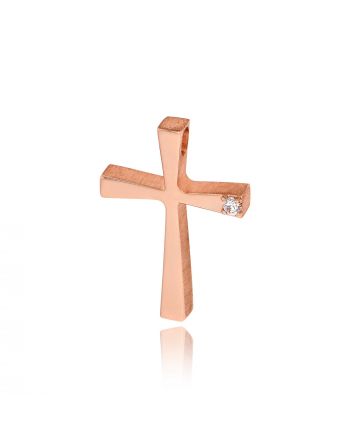 Σταυρός Βάπτισης Τριάντος για Κορίτσι Ροζ Χρυσό Κ14 με Πέτρα Ζιργκόν 033167