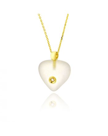 Μενταγιόν Καρδιά με Αλυσίδα από Κίτρινο Χρυσό Κ14 με Πέτρες Ζιργκόν 033409