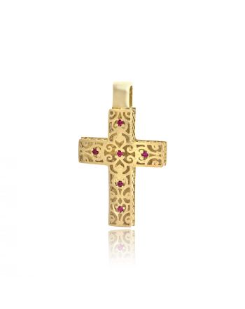Σταυρός Βάπτισης από Κίτρινο Χρυσό Κ14 και Πέτρες Ζιργκόν 033625