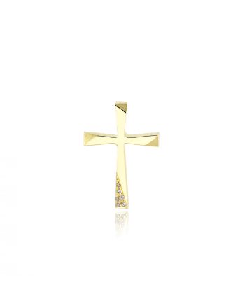 Σταυρός Βάπτισης Τριάντος από Κίτρινο Χρυσό Κ14 και Ζιργκόν 034742