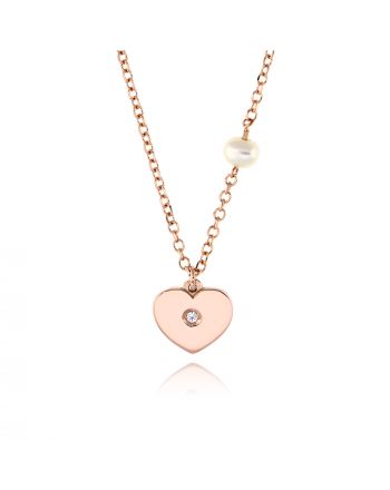 Μενταγιόν Καρδιά με Αλυσίδα από Ροζ Χρυσό Κ14 με Πέτρες Ζιργκόν 034804
