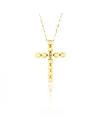 Σταυρός Βάπτισης με Αλυσίδα για Κορίτσι από Κίτρινο Χρυσό Κ18 και Διαμάντι 034887