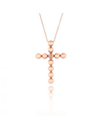 Σταυρός Βάπτισης με Αλυσίδα για Κορίτσι από Ροζ Χρυσό Κ18 με Διαμάντι 034888
