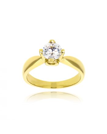 Μονόπετρο Δαχτυλίδι Val΄Oro από Κίτρινο Χρυσό Κ14 με Πέτρες Ζιργκόν 034893