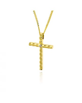 Σταυρός Βάπτισης Val΄Oro με Αλυσίδα για Κορίτσι από Κίτρινο Χρυσό Κ14 και Ζιργκόν 035355