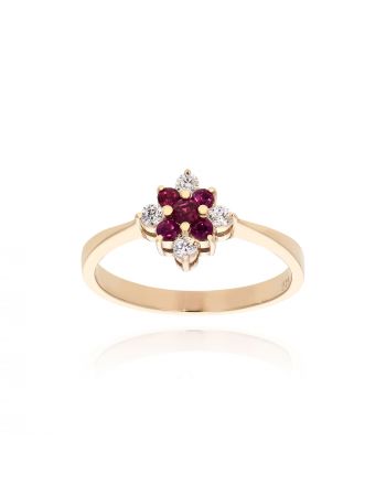 Δαχτυλίδι Ροζέτα από Ροζ Χρυσό Κ14 με Πέτρες Ζιργκόν και Ρουμπίνια 035401