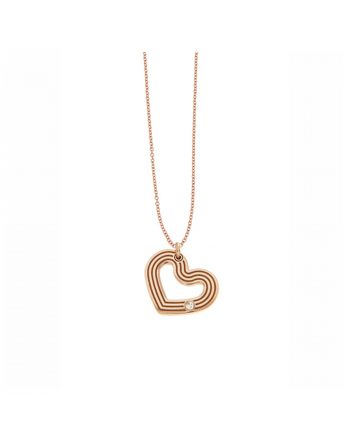Μενταγιόν Καρδιά με Αλυσίδα από Ροζ Χρυσό Κ14 με Διαμάντι 035502