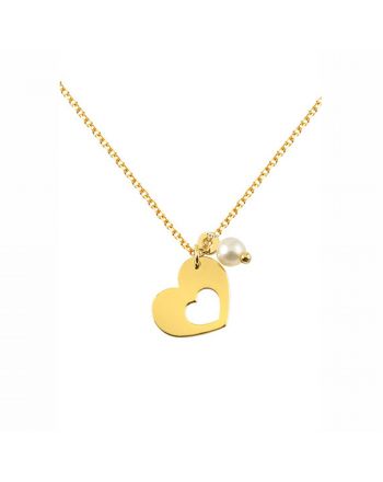 Μενταγιόν Καρδιά με Αλυσίδα από Κίτρινο Χρυσό Κ14 με Μαργαριτάρι 035503