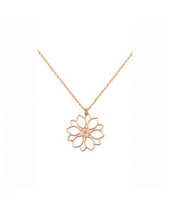 Μενταγιόν Λουλούδι με Αλυσίδα από Ροζ Χρυσό Κ14 με Διαμάντια 035538
