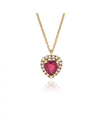 Μενταγιόν Ροζέτα Καρδιά από Ροζ Χρυσό 18 Καρατίων με Διαμάντια & Ρουμπίνι και Αλυσίδα 035767