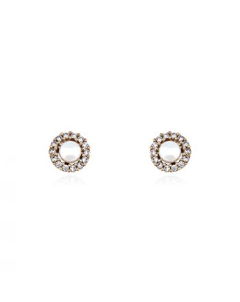 Σκουλαρίκια Ροζέτες από Ροζ Χρυσό Κ14 με Πέτρες Ζιργκόν και Μαργαριτάρια 036183