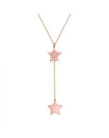 Μενταγιόν Αστέρι με Αλυσίδα από Ροζ Χρυσό Κ14 με Διαμάντια 036398
