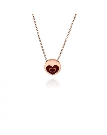 Μενταγιόν Καρδιά με Αλυσίδα από Ροζ Χρυσό Κ14 και Σμάλτο 036462