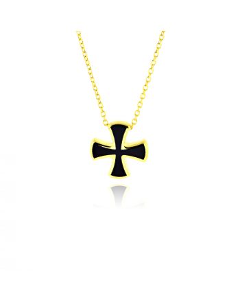 Μικρός Σταυρός με Αλυσίδα από Κίτρινο Χρυσό Κ14 και Σμάλτο 036589