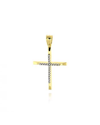Σταυρός Βάπτισης για Κορίτσι από Κίτρινο και Λευκό Χρυσό Κ14 με Ζιργκόν 036616