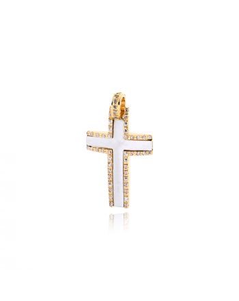 Σταυρός Βάπτισης Val΄Oro για Κορίτσι από Ροζ και Λευκό Χρυσό Κ14 με Πέτρες Ζιργκόν 036643