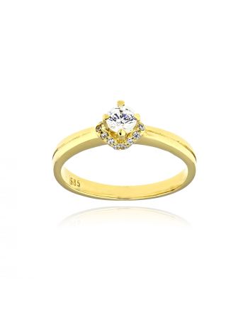 Μονόπετρο Δαχτυλίδι Val΄Oro από Κίτρινο Χρυσό Κ14 με Πέτρες Ζιργκόν 036650