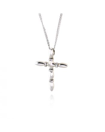 Σταυρός Βάπτισης Val΄Oro με Αλυσίδα για Κορίτσι από Λευκό Χρυσό Κ14 με Διαμάντια 036655