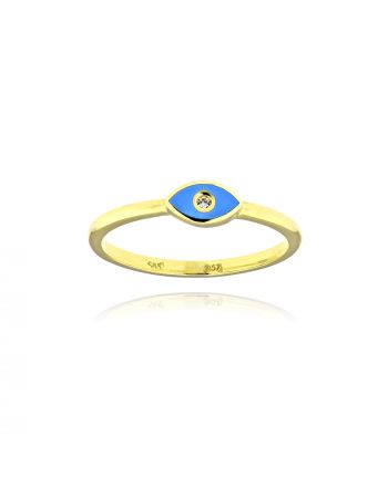 Δαχτυλίδι Μάτι από Κίτρινο Χρυσό Κ14 με Πέτρες Ζιργκόν και Σμάλτο 036717