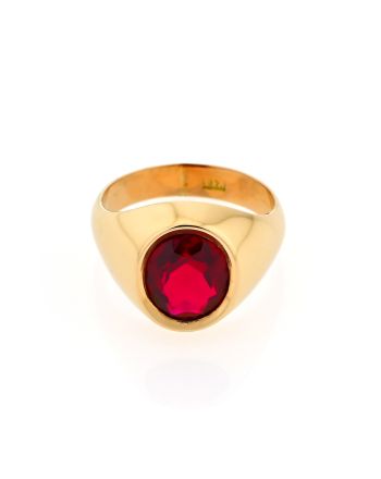 Vintage Ανδρικό Δαχτυλίδι από Ροζ Χρυσό Κ14 με Συνθετικό Ρουμπίνι 036855