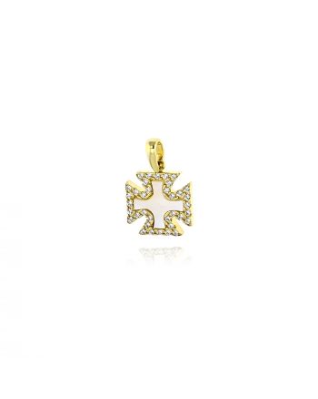 Γυναικείος Σταυρός απο Κίτρινο Χρυσό Κ14 με Πέτρες Ζιργκόν και Φίλντισι 036936