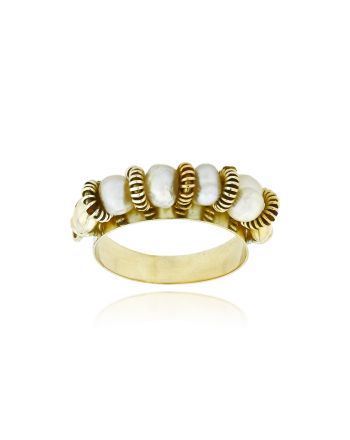 Vintage Σειρέ Δαχτυλίδι από Κίτρινο Χρυσό 14 Καρατίων με Μαργαριτάρια 037117