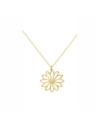 Μενταγιόν Λουλούδι με Αλυσίδα απο Κίτρινο Χρυσό Κ14 με Διαμάντι 037338
