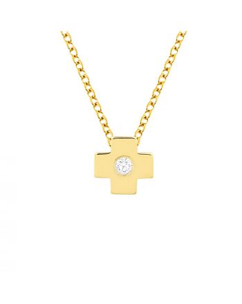 Μικρός Σταυρός με Αλυσίδα απο Κίτρινο Χρυσό Κ14 με Διαμάντι 037342