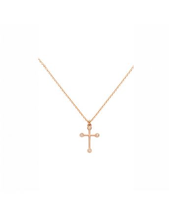 Μικρός Σταυρός με Αλυσίδα απο Ροζ Χρυσό Κ14 με Διαμάντια 037345