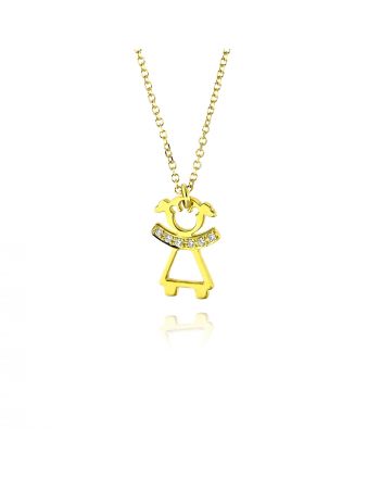 Μενταγιόν Κορίτσι με Αλυσίδα από Κίτρινο Χρυσό Κ14 με Διαμάντι 037687