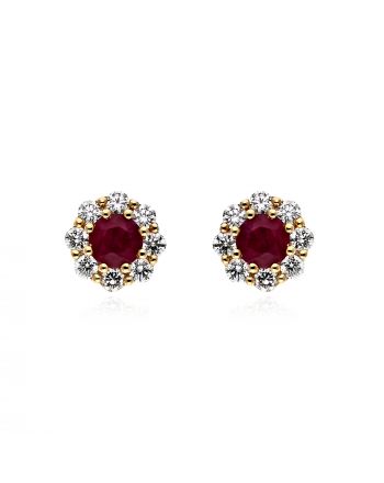 Σκουλαρίκια Ροζέτα από Ροζ Χρυσό Κ18 με Διαμάντια και Ρουμπίνια 037713