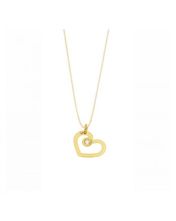 Μενταγιόν Καρδιά με Αλυσίδα από Κίτρινο Χρυσό Κ14 με Διαμάντι 037749