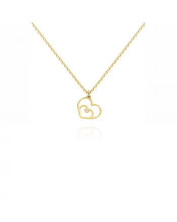 Μενταγιόν Καρδιά με Αλυσίδα από Κίτρινο Χρυσό Κ14 με Διαμάντι 037759