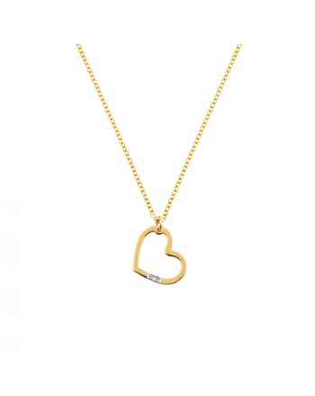 Μενταγιόν Καρδιά με Αλυσίδα από Κίτρινο Χρυσό Κ14 με Διαμάντι 037771