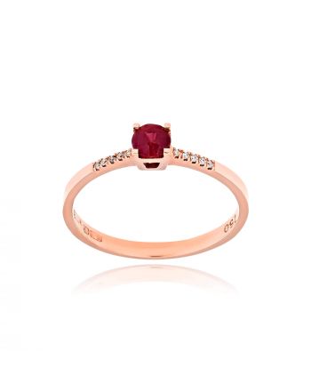 Μονόπετρο Δαχτυλίδι από Ροζ Χρυσό Κ18 με Διαμάντια και Ρουμπίνι 037810