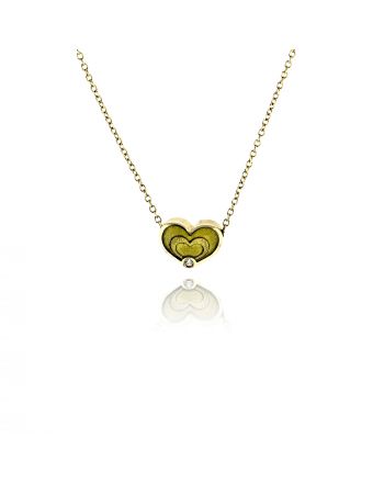 Μενταγιόν Καρδιά με Αλυσίδα από Κίτρινο Χρυσό Κ14 με Πέτρα Ζιργκόν και Σμάλτο 037852