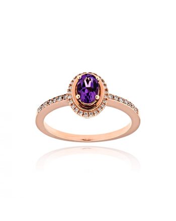 Δαχτυλίδι Ροζέτα από Ροζ Χρυσό Κ18 με Διαμάντια και Αμέθυστο 037874