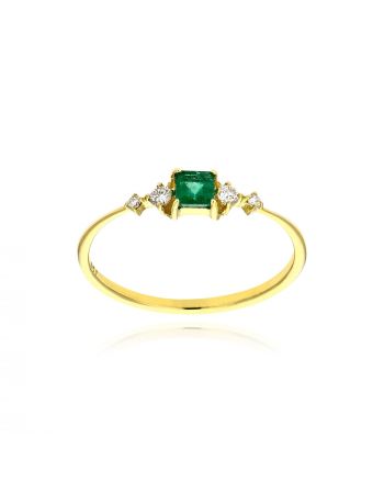 Δαχτυλίδι από Κίτρινο Χρυσό Κ18 με Διαμάντια και Σμαράγδι 037969