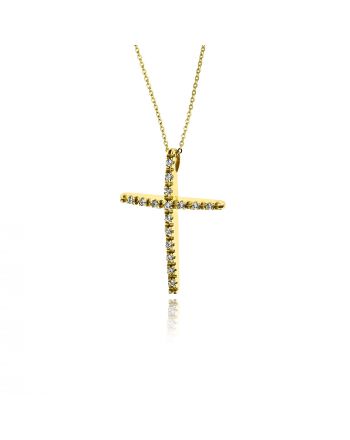 Σταυρός Βάπτισης με Αλυσίδα για Κορίτσι από Κίτρινο Χρυσό Κ14 και Ζιργκόν 038150