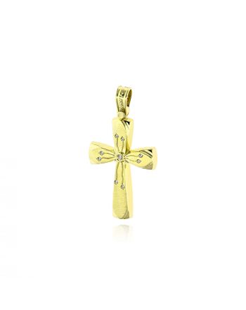 Σταυρός Βάπτισης Τριάντος για Κορίτσι Κίτρινο Χρυσό Κ14 με Πέτρες Ζιργκόν 038168