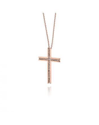 Σταυρός Βάπτισης με Αλυσίδα για Κορίτσι Ροζ Χρυσό Κ18 με Διαμάντια Μπριγιάν 038325