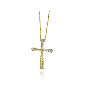 Σταυρός Βάπτισης με Αλυσίδα για Κορίτσια από Κίτρινο Χρυσό Κ18 με Διαμάντια 038326
