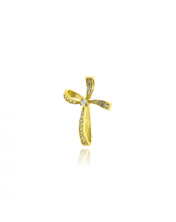 Σταυρός Βάπτισης για Κορίτσι Κίτρινο Χρυσό Κ14 με Πέτρες Ζιργκόν 038345