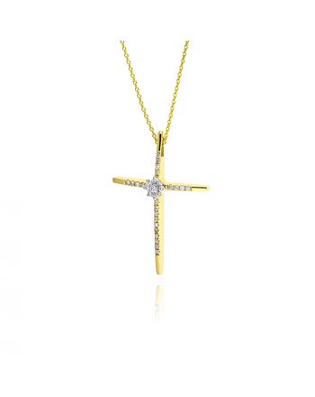 Σταυρός Βάπτισης με Αλυσίδα για Κορίτσια από Κίτρινο Χρυσό Κ18 με Διαμάντια 038403