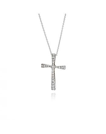 Σταυρός Βάπτισης με Αλυσίδα για Κορίτσια από Λευκό Χρυσό Κ18 με Διαμάντια 038404